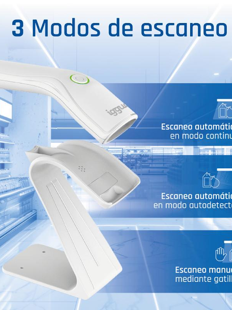 iggual Lector código barras 2D USB botón blanco 3