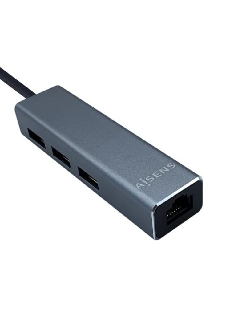 Aisens Conversor USB 3.1 Ethernet + 3 USB3.0 gris 2