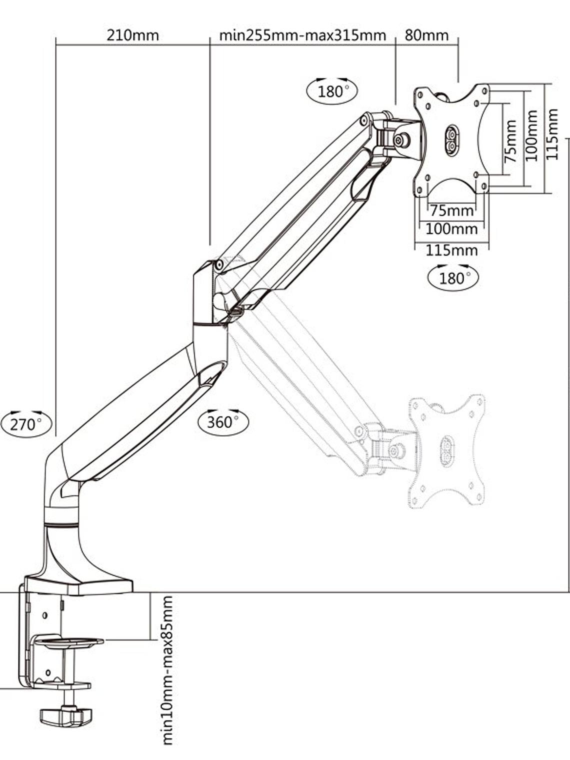 TooQ Soporte mesa incli/gira 1 brazo 13