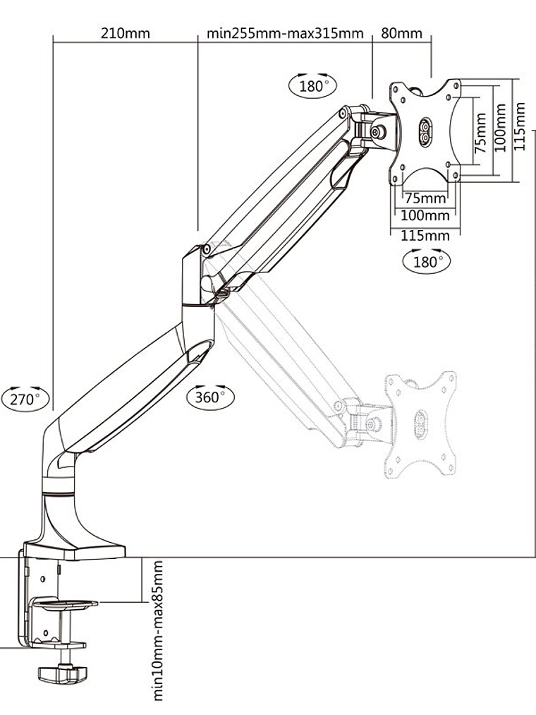 TooQ Soporte mesa incli/gira 1 brazo 13