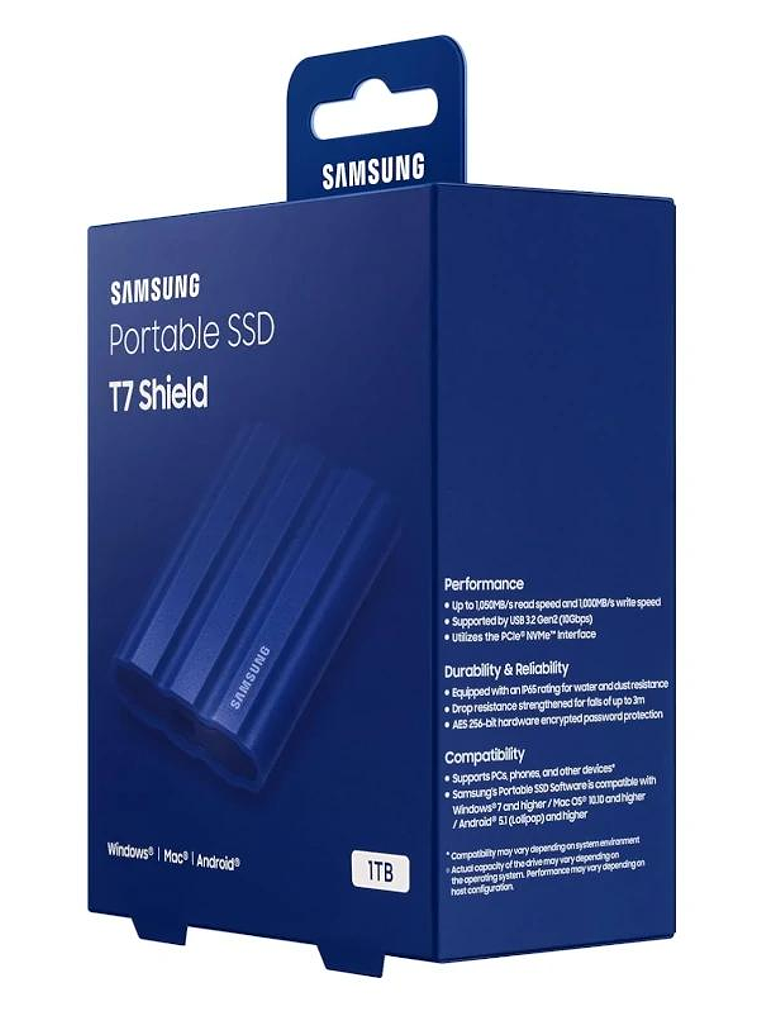 Samsung T7 Shield SSD Externo 1TB NVMe USB3.2 Azul 3