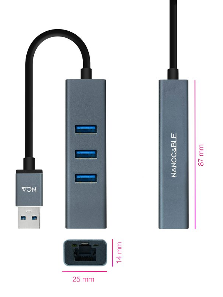 Nanocable Conversor USB 3.0 Ethernet + 3xUSB 3.0 2