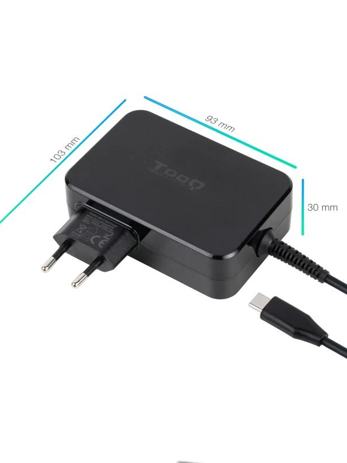 Tooq Cargador portátil GAN USB-C PD 100W Negro 2