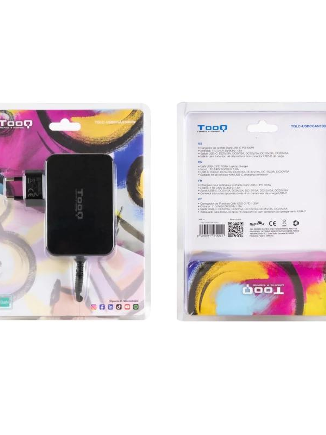 Tooq Cargador portátil GAN USB-C PD 100W Negro 4