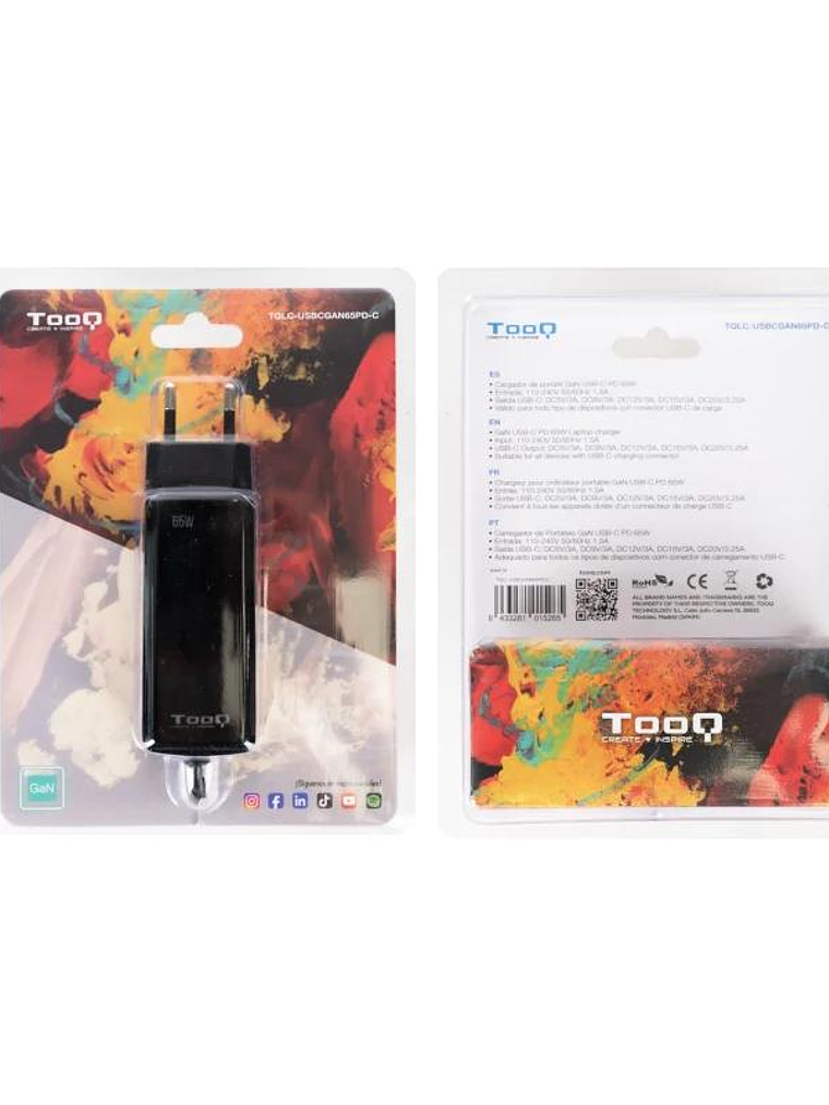 Tooq Cargador portátil GAN USB-C PD 65W Cúbico 4