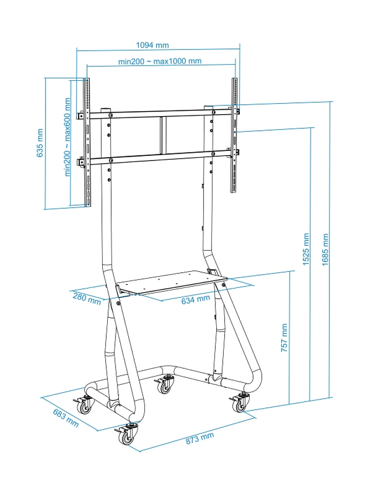 Tooq FS20200M-B Soporte Suelo Ruedas/Bases 60-105