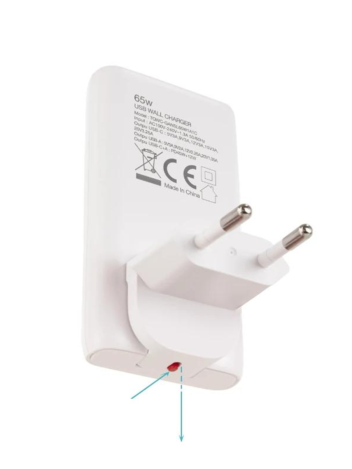 Tooq Cargador pared GAN USB-C/PD + USB-A/QC 65W 3