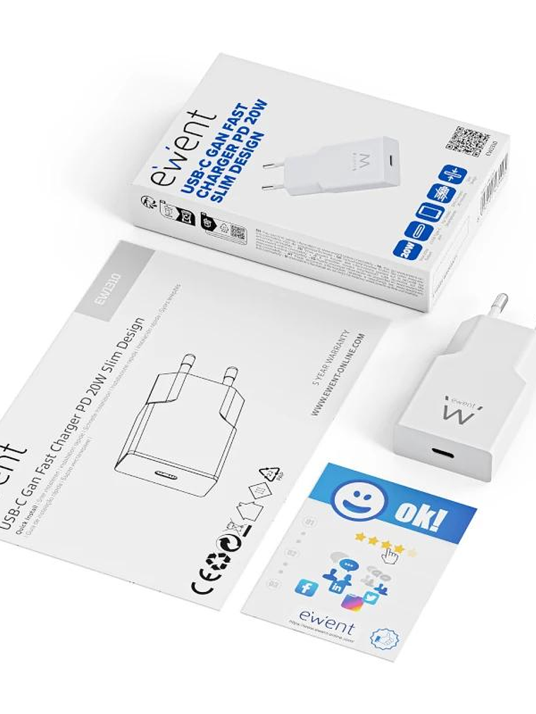 EWENT EW1310 Cargador rápido USB-C 20W Tec.Ganfast 2