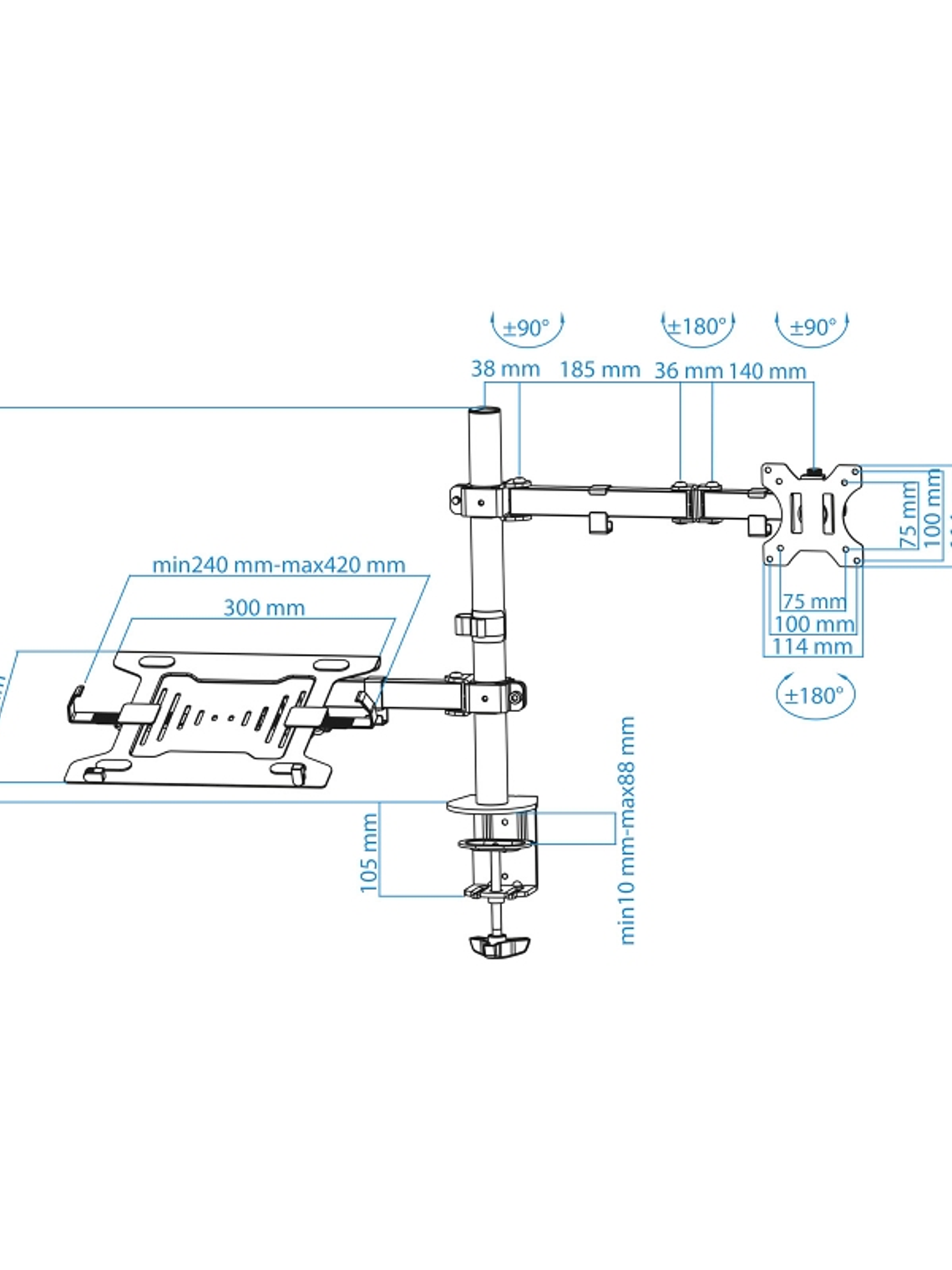 Tooq DB1200TN-B Soporte mesa monitor/portátil 2