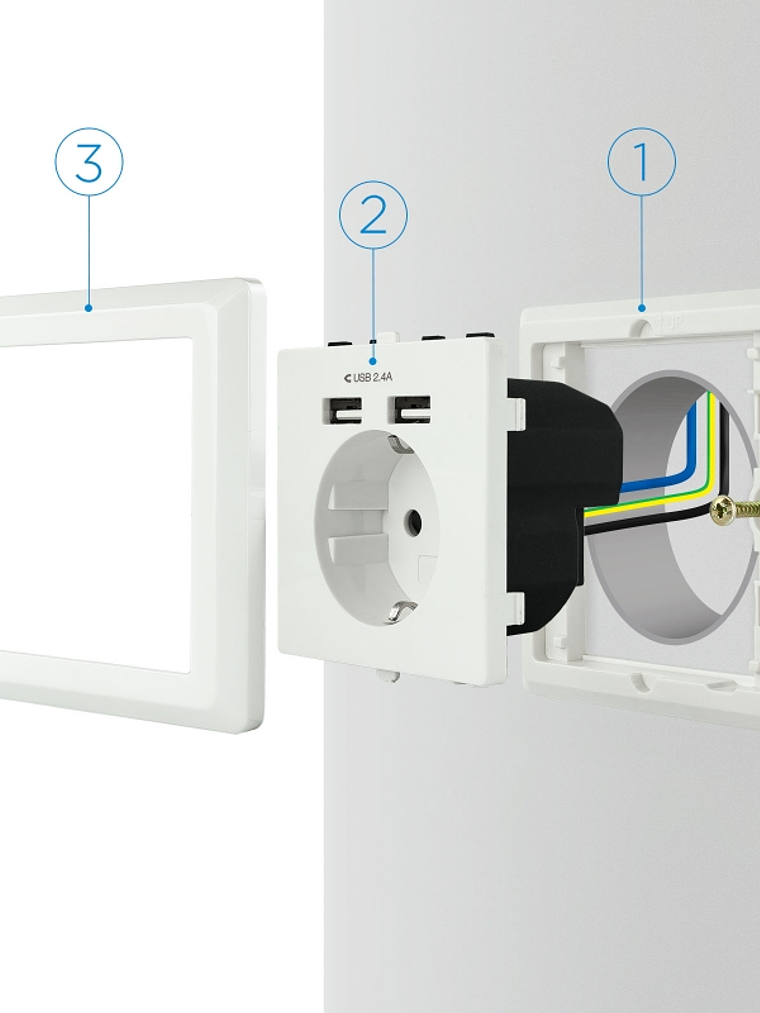 Nanocable Base de enchufe pared schuko+2USB 2.4A 4
