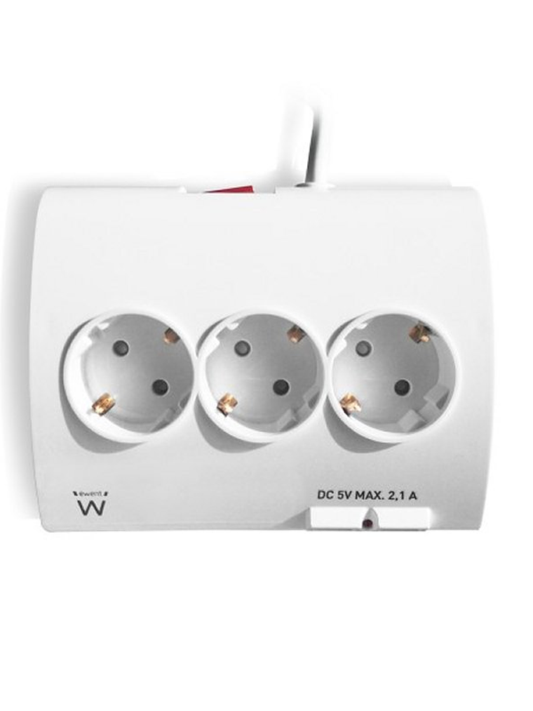 EWENT EW3935 Regleta 5 Schuko + 2 usb 2.1A 3
