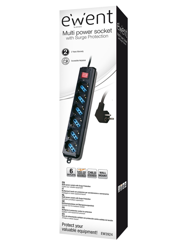 Ewent EW3924 Regleta 6 tomas con proteccion Negro 2