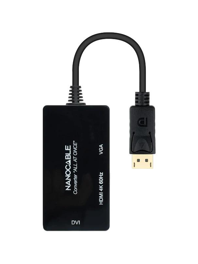 Nanocable Conversor DP a HDMI/DVI/VGA Negro 20 cm 2