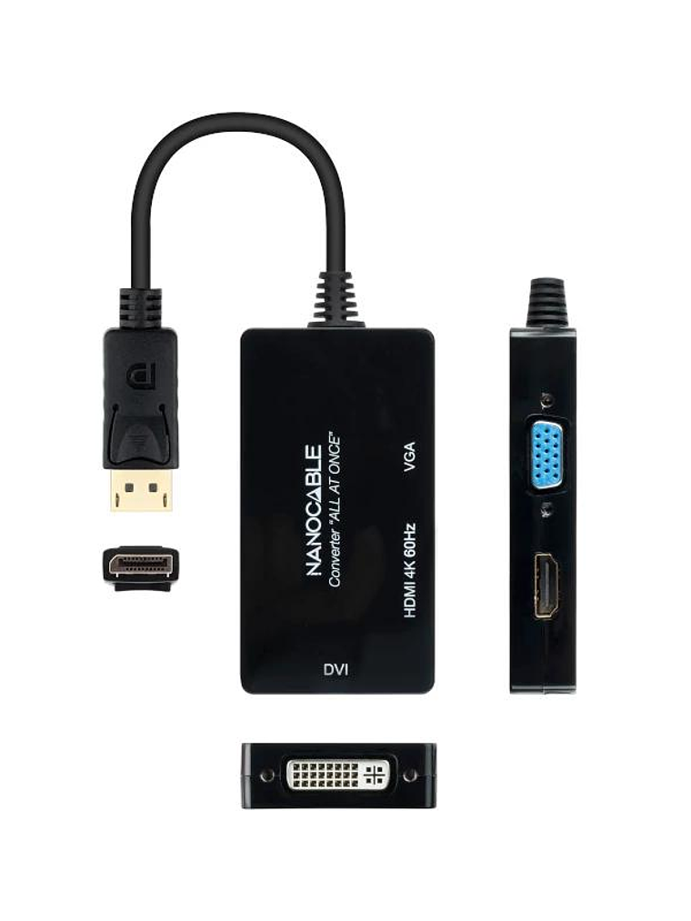Nanocable Conversor DP a HDMI/DVI/VGA Negro 20 cm 3