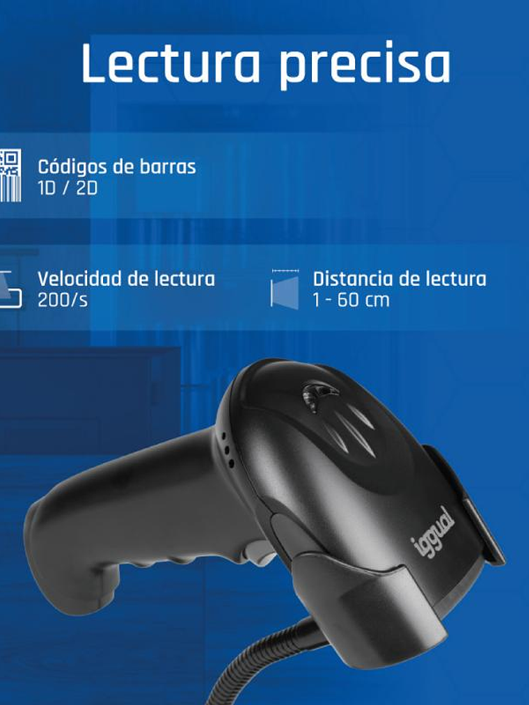 iggual Lector código barras 2D USB gatillo soporte 2