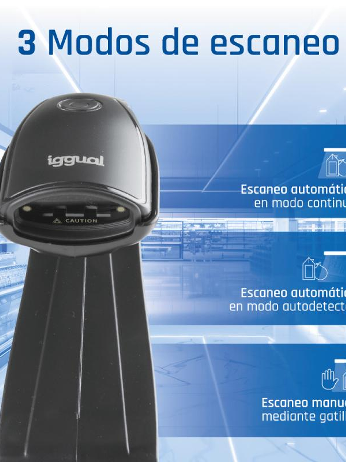 iggual Lector código barras 2D USB botón soporte 4
