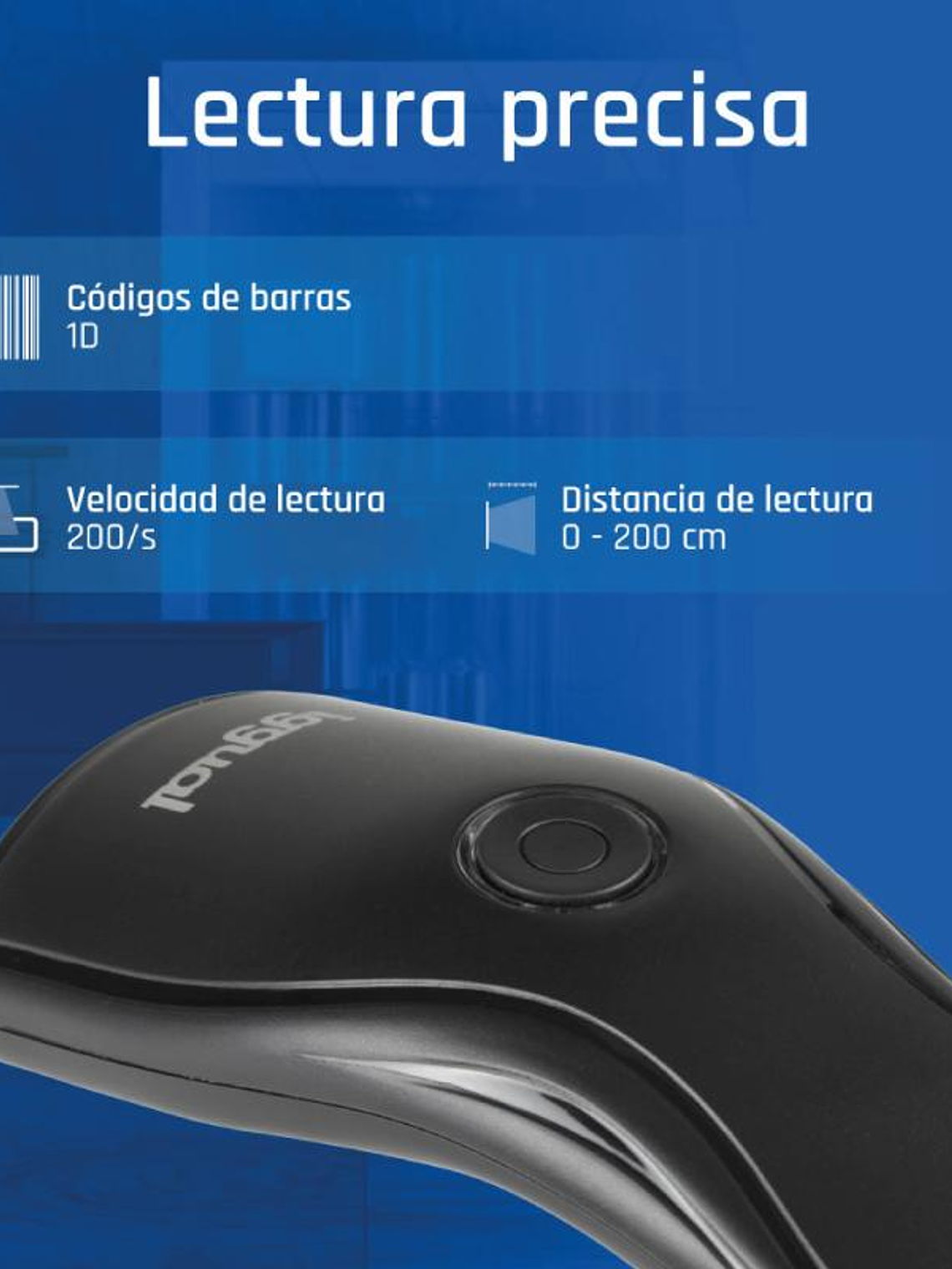 iggual Lector código barras 1D USB botón soporte 2