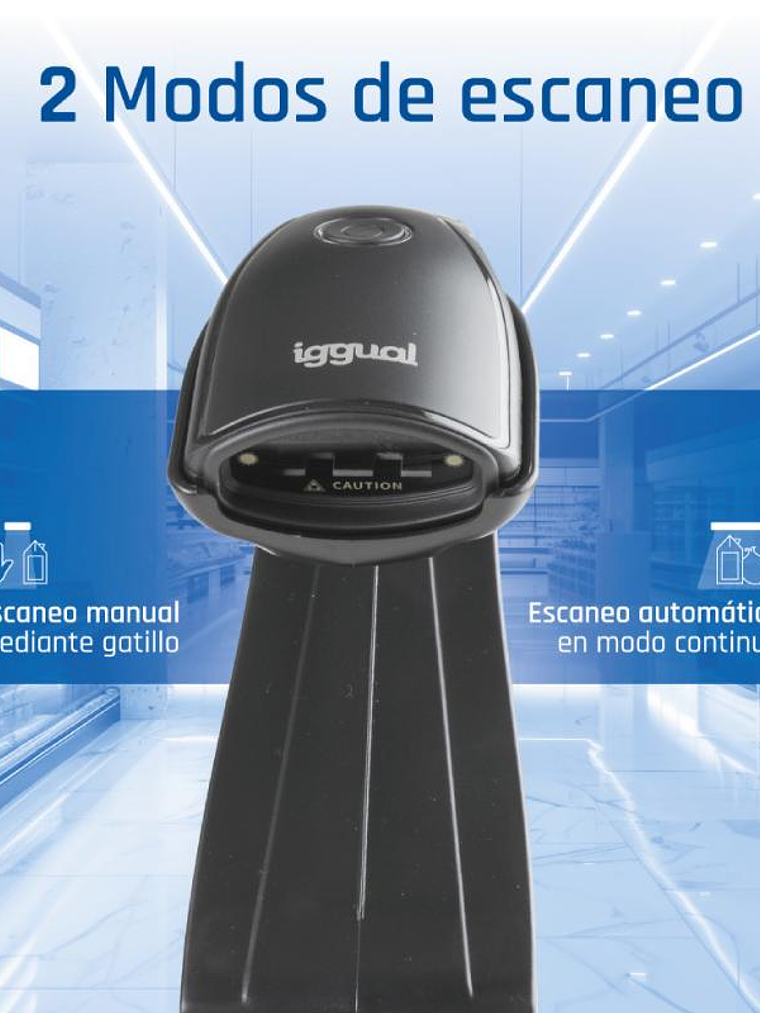 iggual Lector código barras 1D USB botón soporte 4