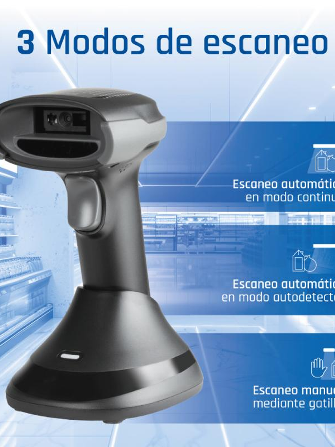 iggual Lector código barras 2D Bluetooth 2.4G base 3