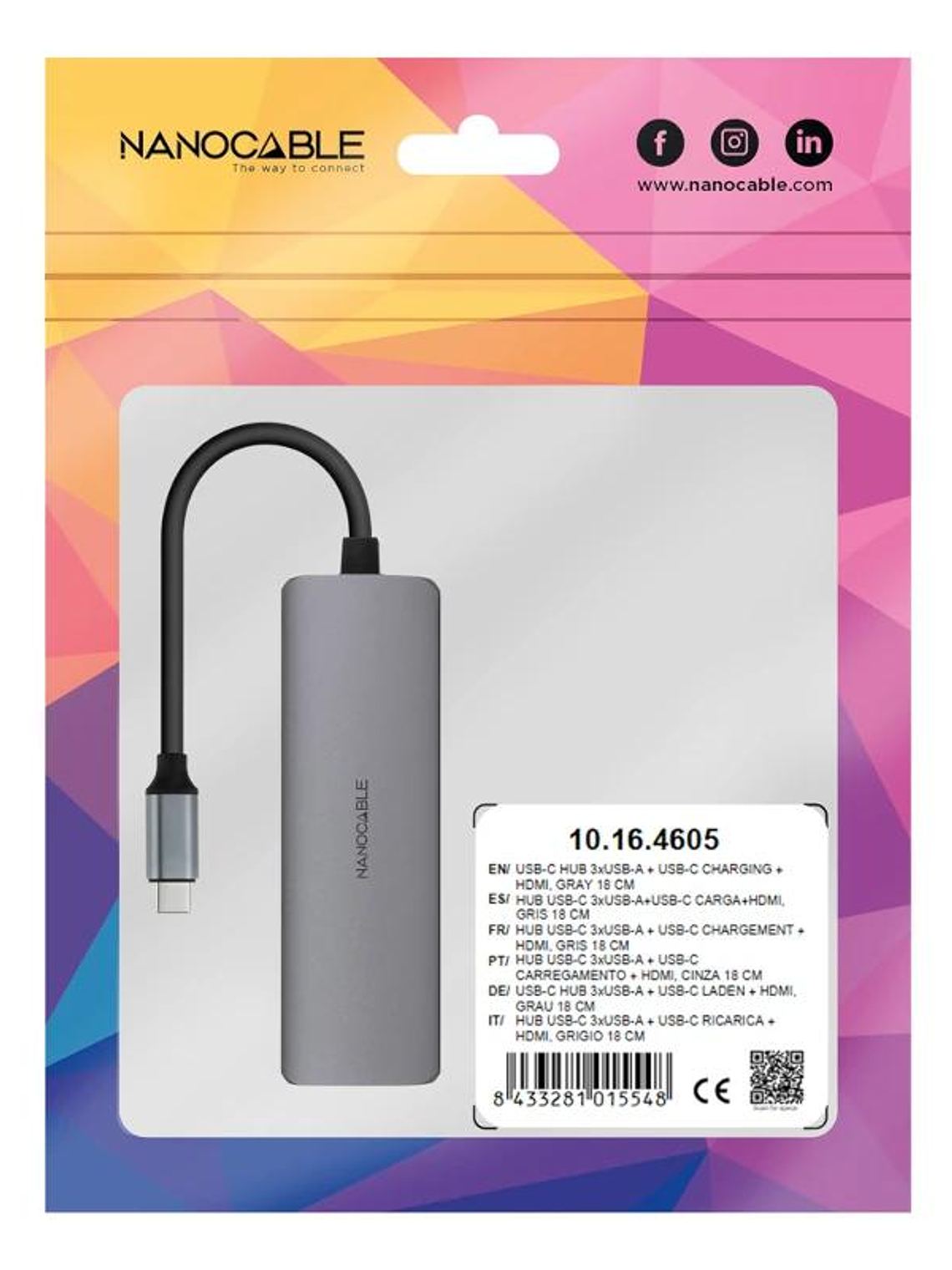 Nanocable Hub USB-C 3xUSB-A+HDMI+USB-C PD 4