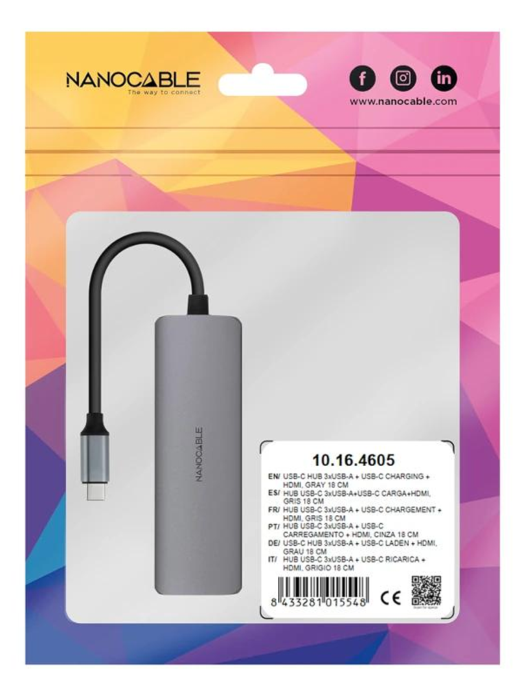 Nanocable Hub USB-C 3xUSB-A+HDMI+USB-C PD 4