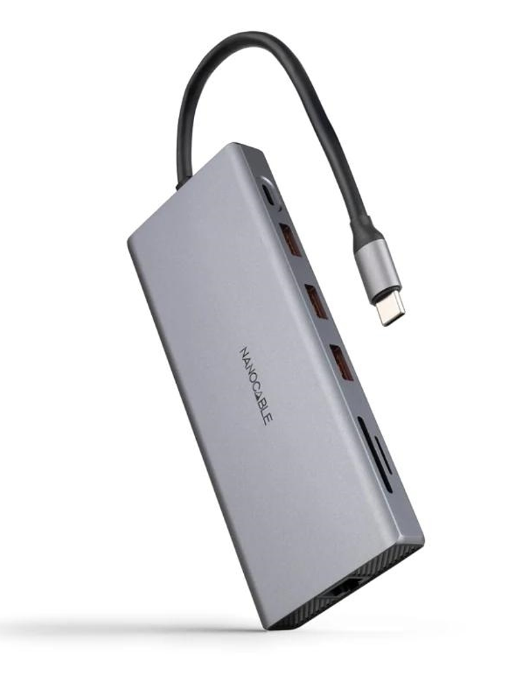 Nanocable Hub 12en1 USB-A/C+HDMI+DP+RJ45+TF+SD+AU 1