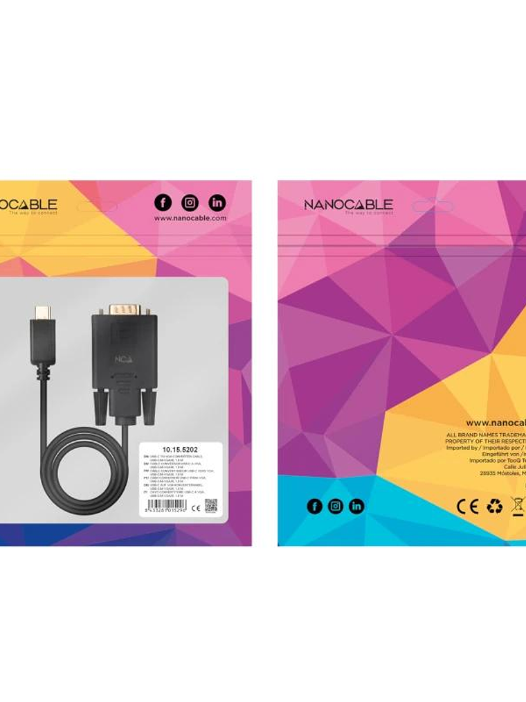 Nanocable Cable Conversor USB-C/M a VGA/M 1,8 M 4