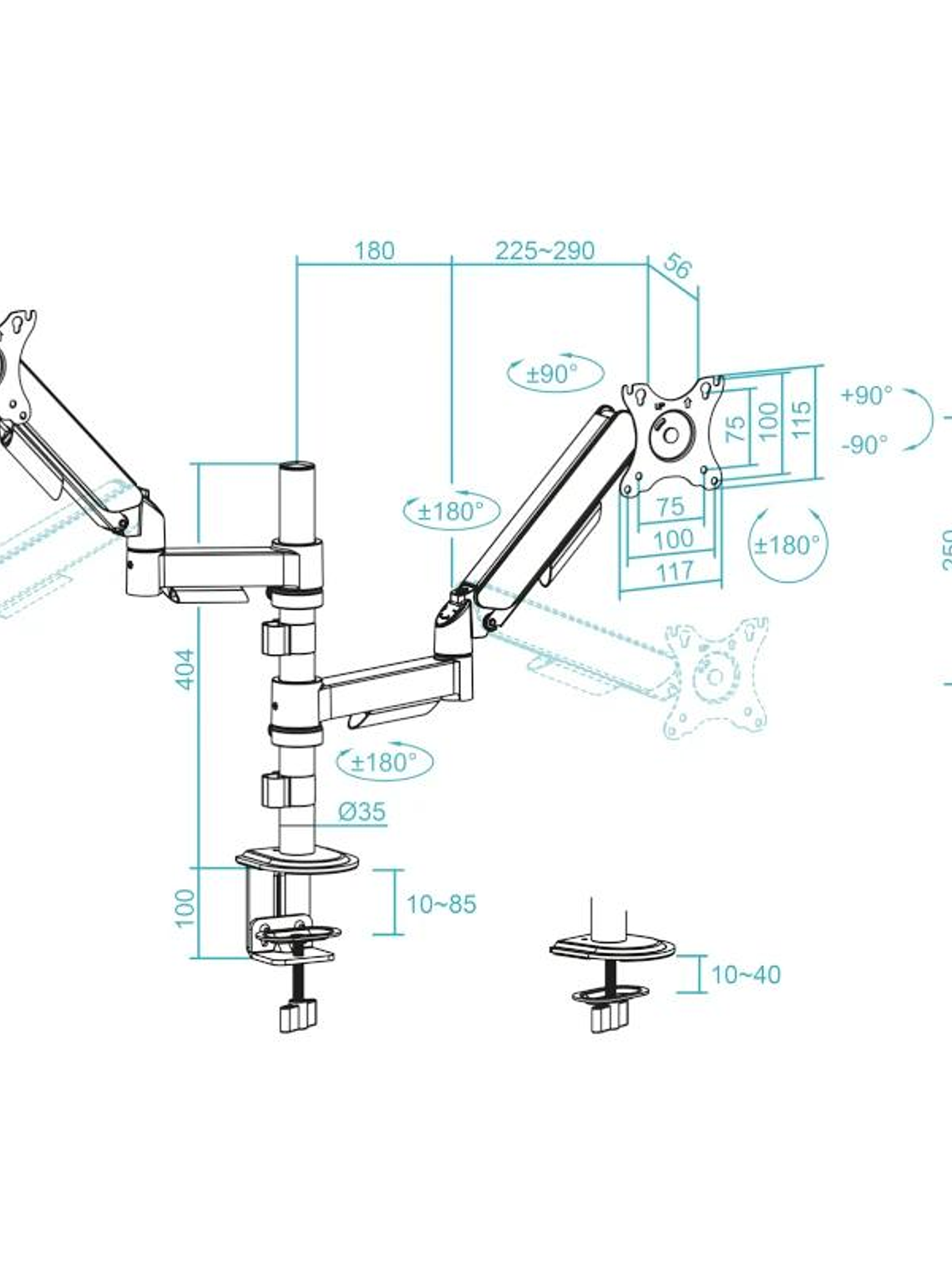 Tooq Soporte mesa DB1533TNR-B 2 brazo 17-32 Negro 2