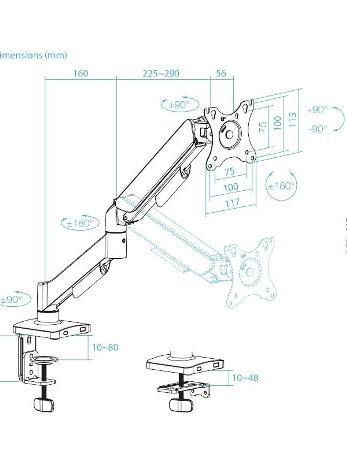 Tooq Soporte mesa DB1733TNR-B 1 brazo 17-32 Negro 2