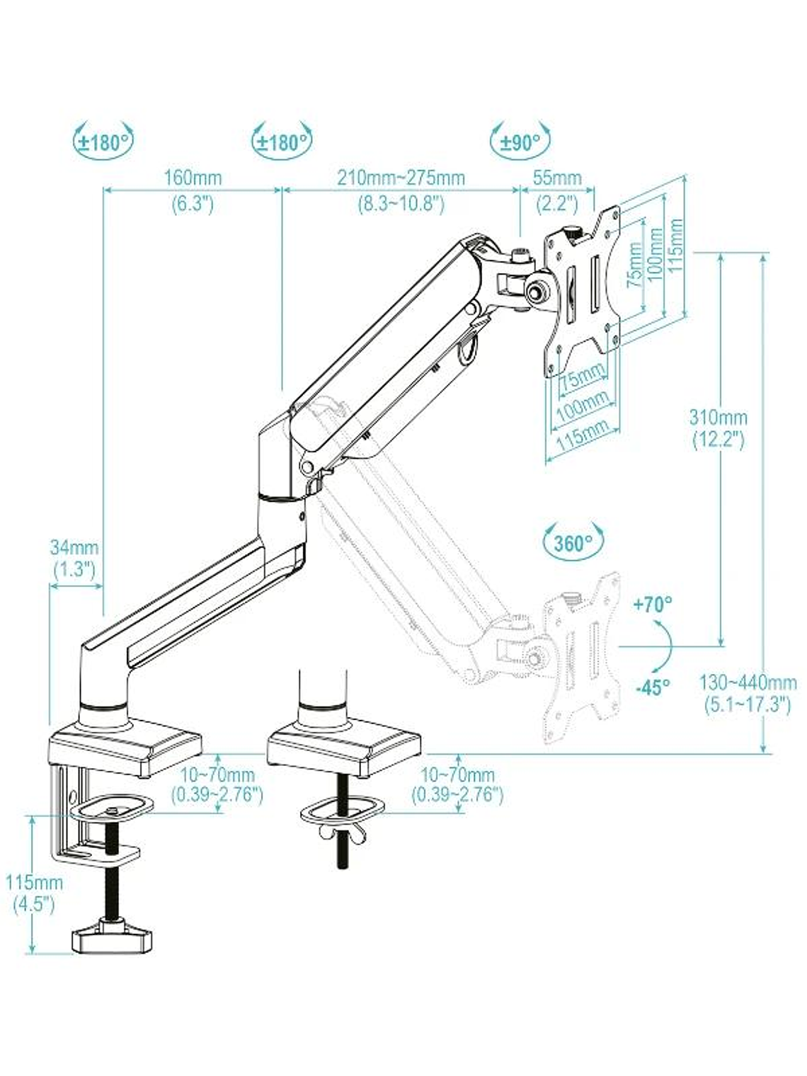 Tooq Soporte mesa DB1334TNR-W 1 brazo 13-34 Blanco 3