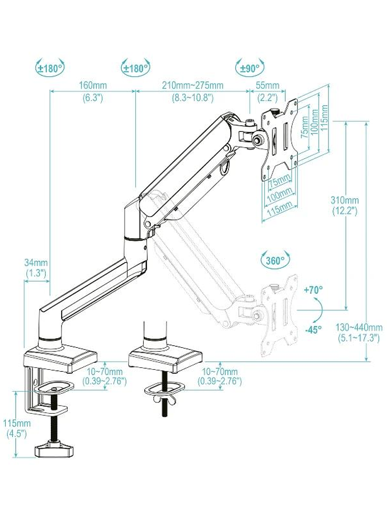 Tooq Soporte mesa DB1334TNR-W 1 brazo 13-34 Blanco 3