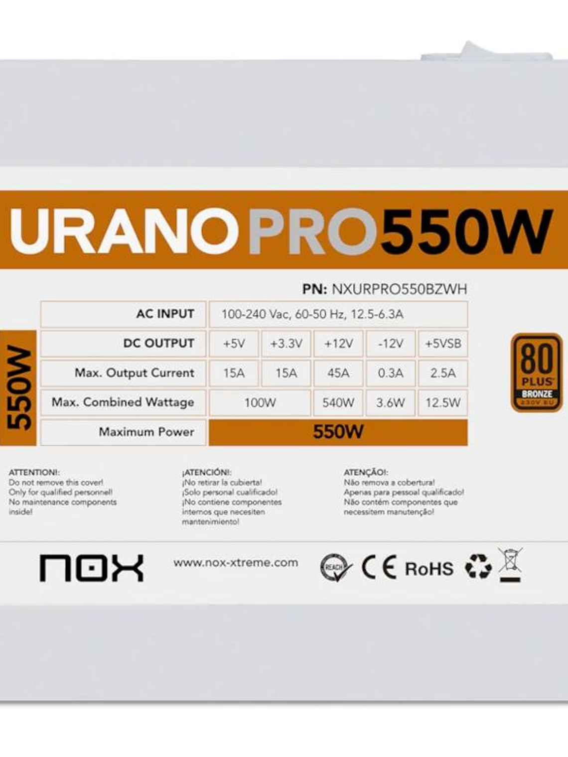 NOX Fuente ATX Urano PRO 550W Bronze Blanco 4