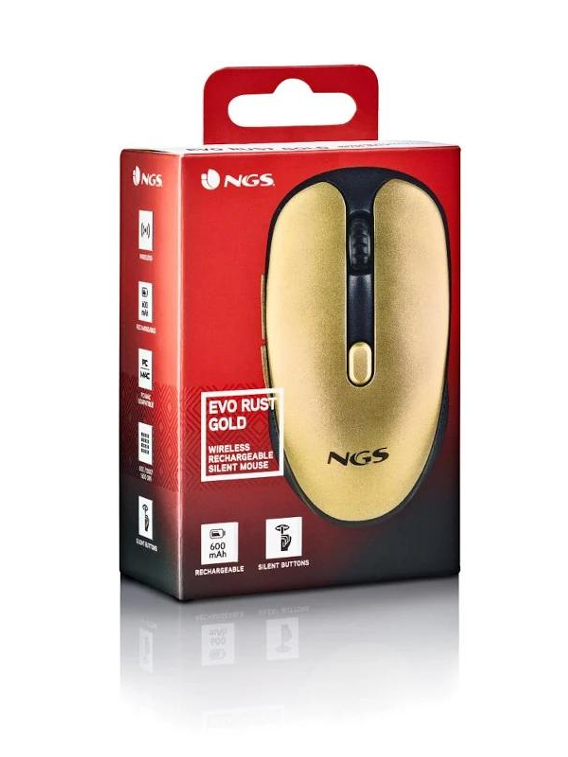 NGS Raton Inalambrico Recargable Silencioso Dorado 4