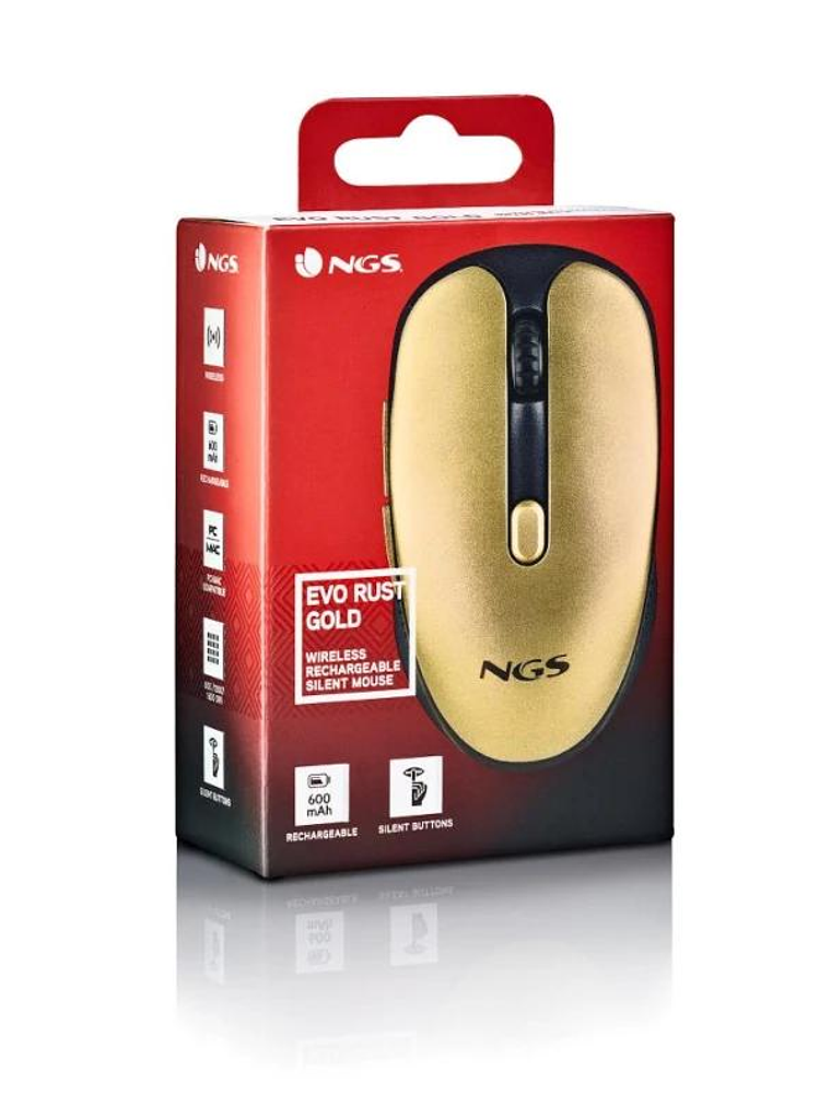 NGS Raton Inalambrico Recargable Silencioso Dorado 4