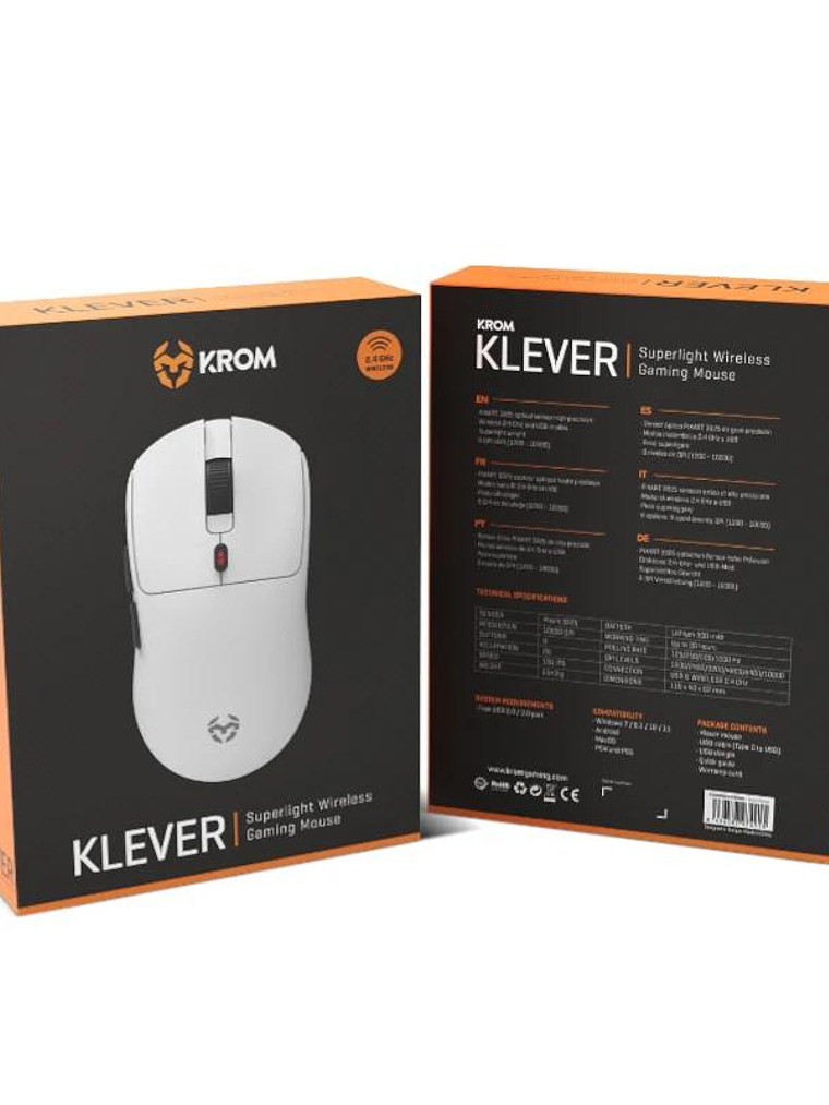 KROM KLEVER Raton gaming superligero wireless Blco 4