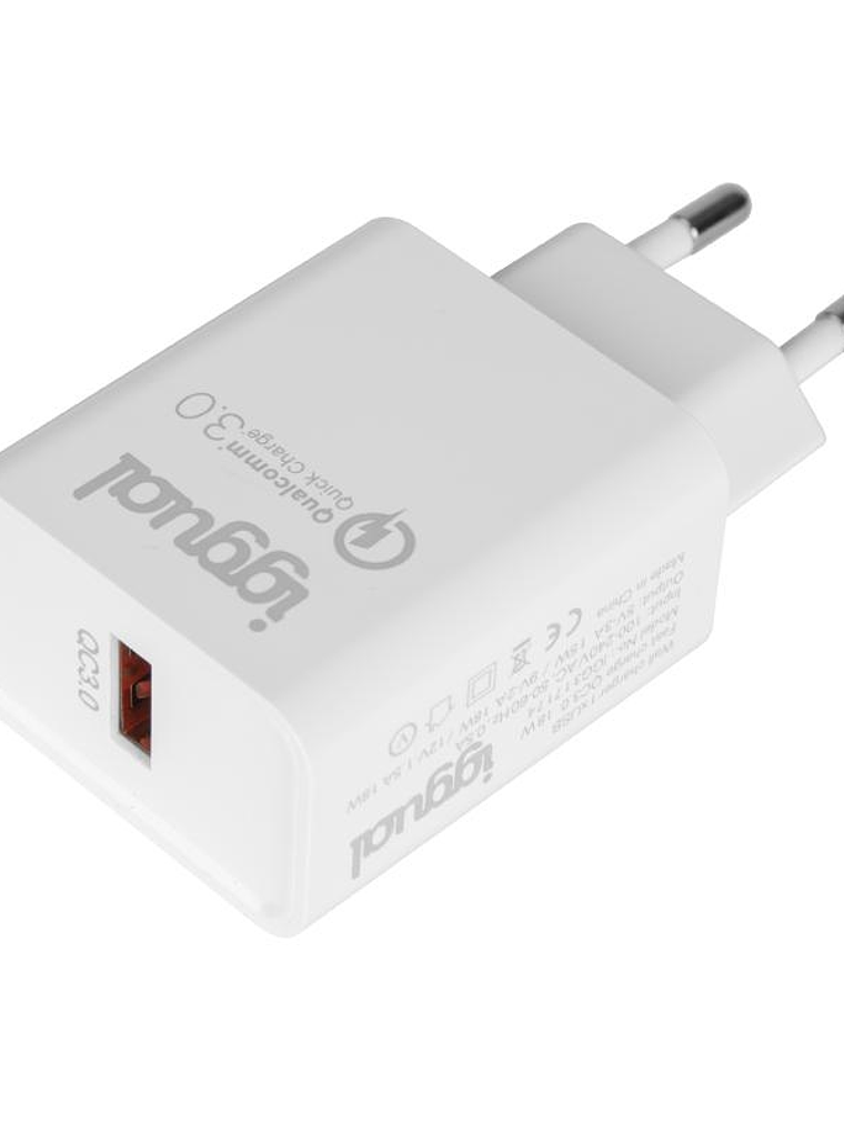 iggual Cargador 1xUSB-A carga rápida QC3.0 18W 1