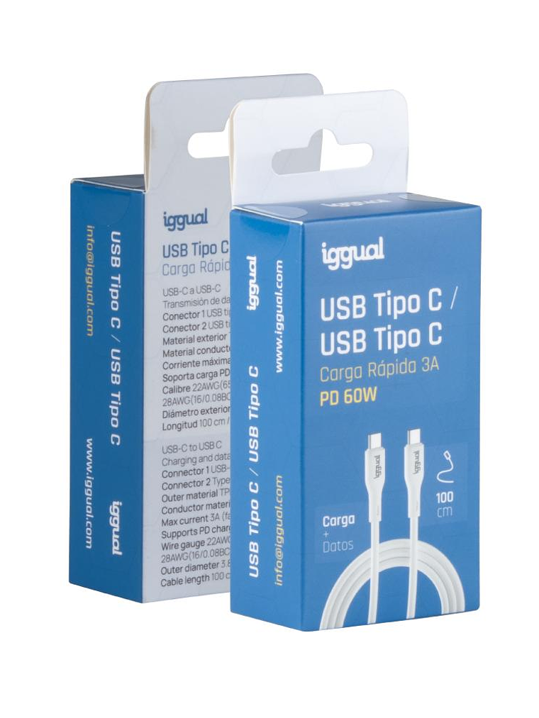 iggual Cable USB-C/USB-C 100 cm blanco Q3.0 3A 60W 3