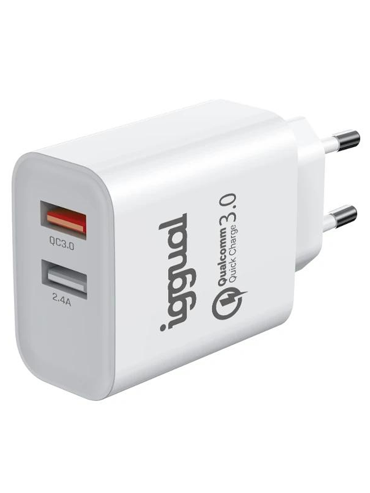 iggual Cargador doble 2xUSB carga rápida QC3.0 30W 1