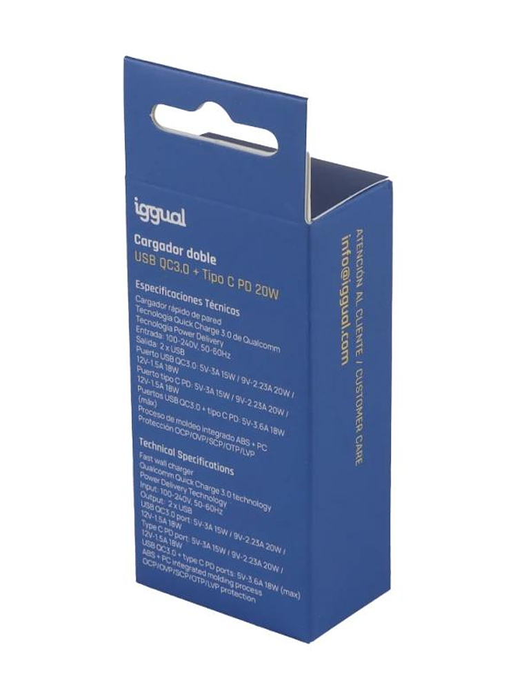 iggual Cargador doble USB QC3.0 + tipo C PD 20W 4
