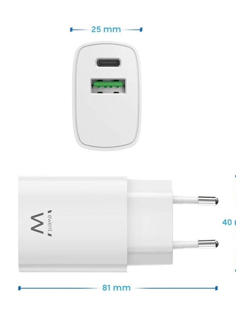 EWENT Cargador rapido Q3 20w Usb-C y Usb-A 3
