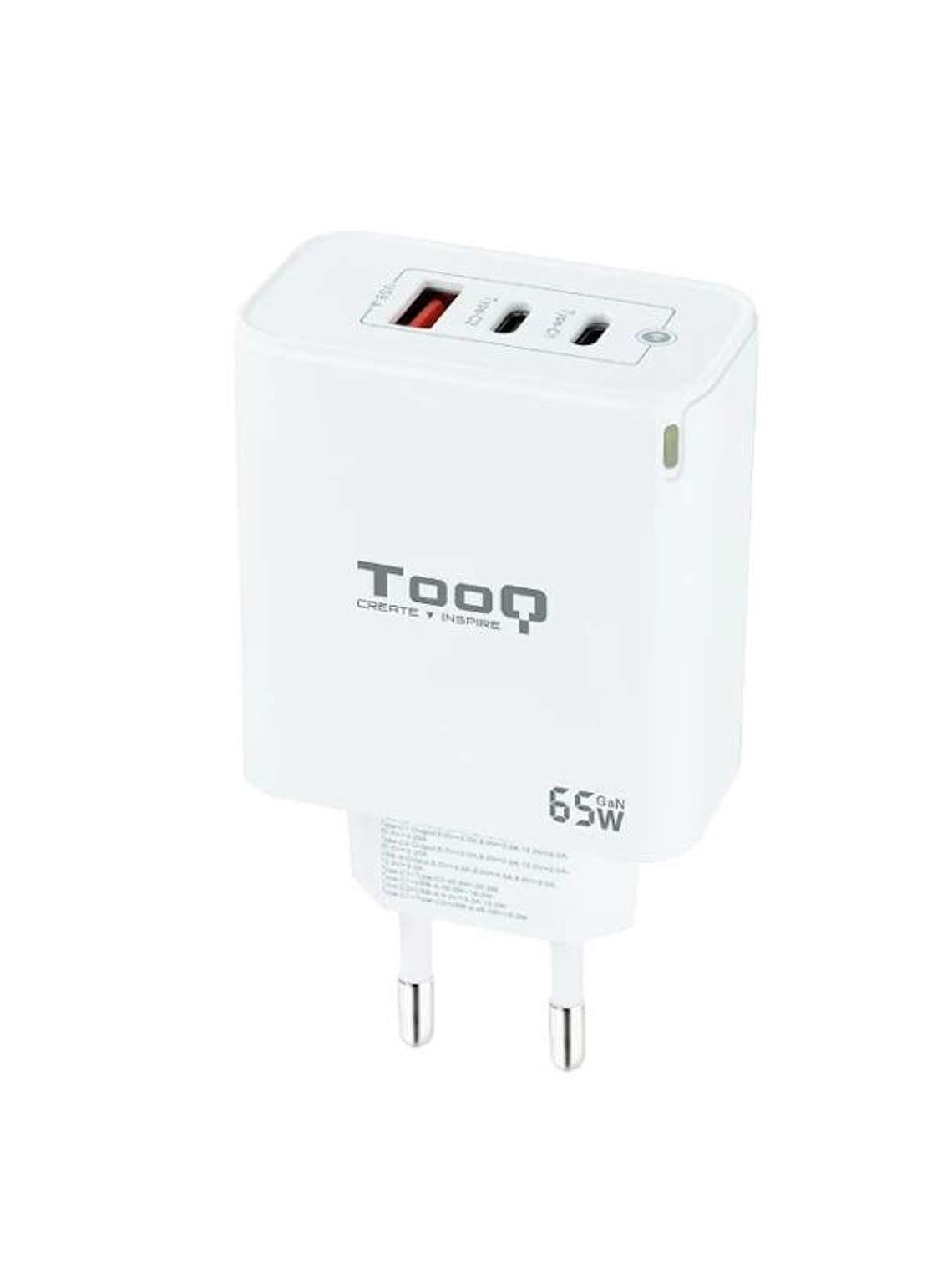 TOOQ Cargador pared GAN 2xUSB-C 1xUSB-A 45W+20W 1