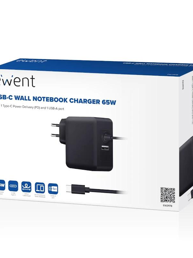 EWENT Cargador USB-CPD 65W + Puerto USB-A 4