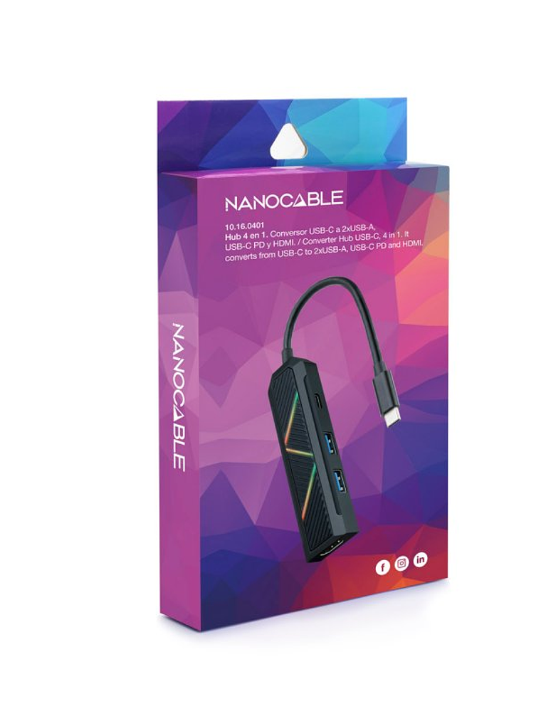 Nanocable Hub USB-C 4 en 1 USB-A+USB-C+HDMI 2