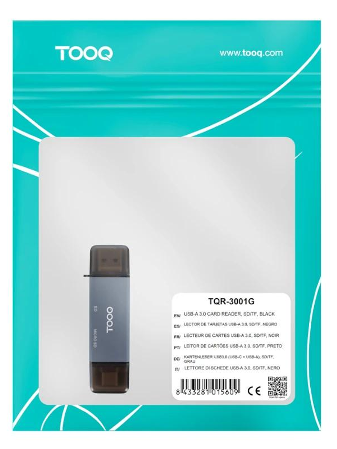 Tooq TQR-3001G Lector USB3.0 (USB-C+USB-A) SD/TF 2