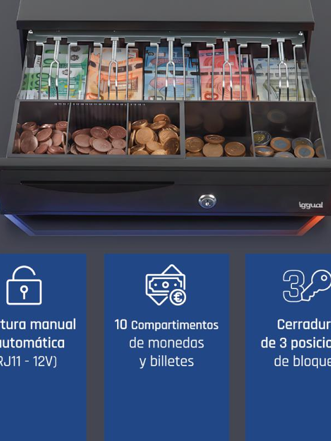 iggual Cajón Portamonedas IRON-30 42cm 5+5 negro 2