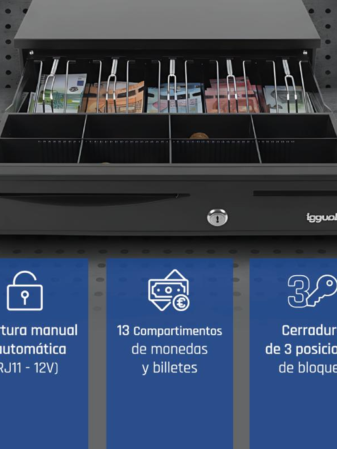 iggual Cajón Portamonedas IRON-50 42cm 5+8 negro 2