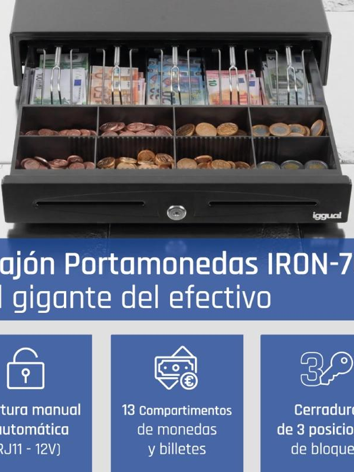 iggual Cajón Portamonedas IRON-70 44,5cm 5+8 negro 2