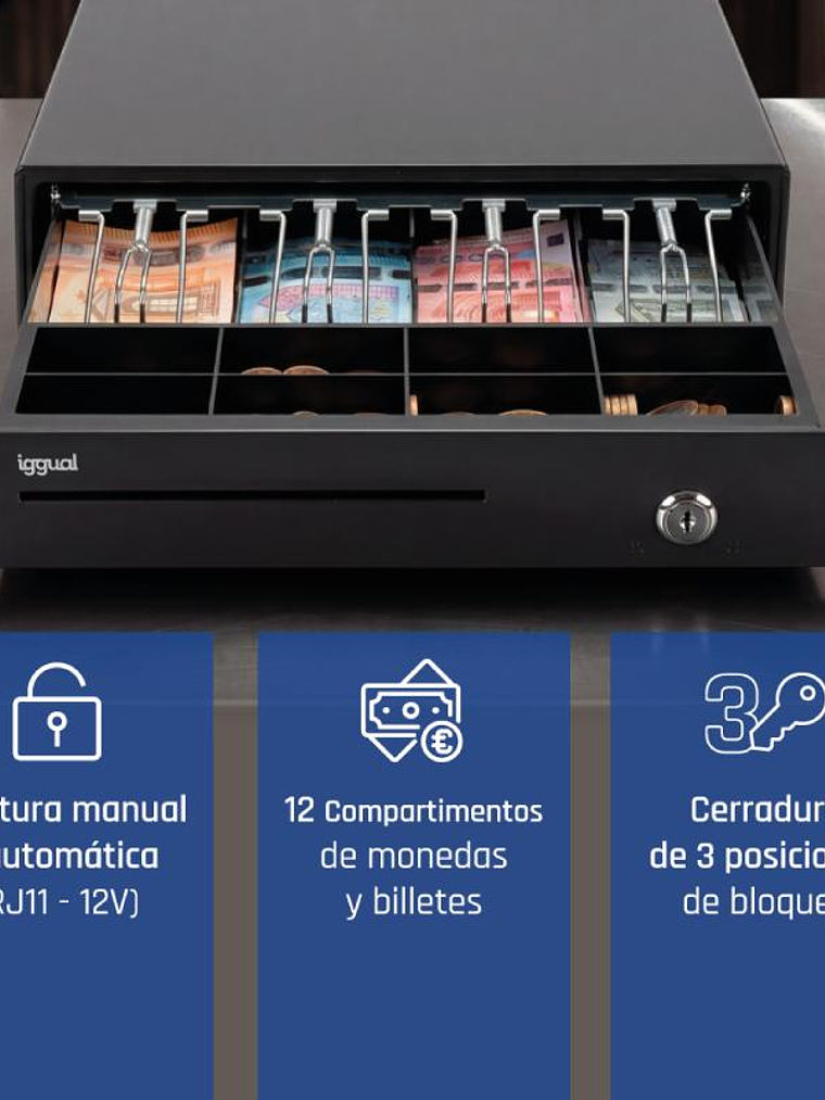 iggual Cajón Portamonedas IRON-15 37cm 4+8 negro 2