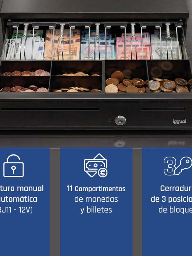 iggual Cajón Portamonedas IRON-35 42cm 5+6 negro 2