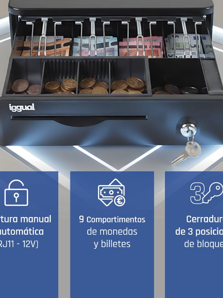 iggual Cajón Portamonedas IRON-10R 38cm 4+5 negro 2